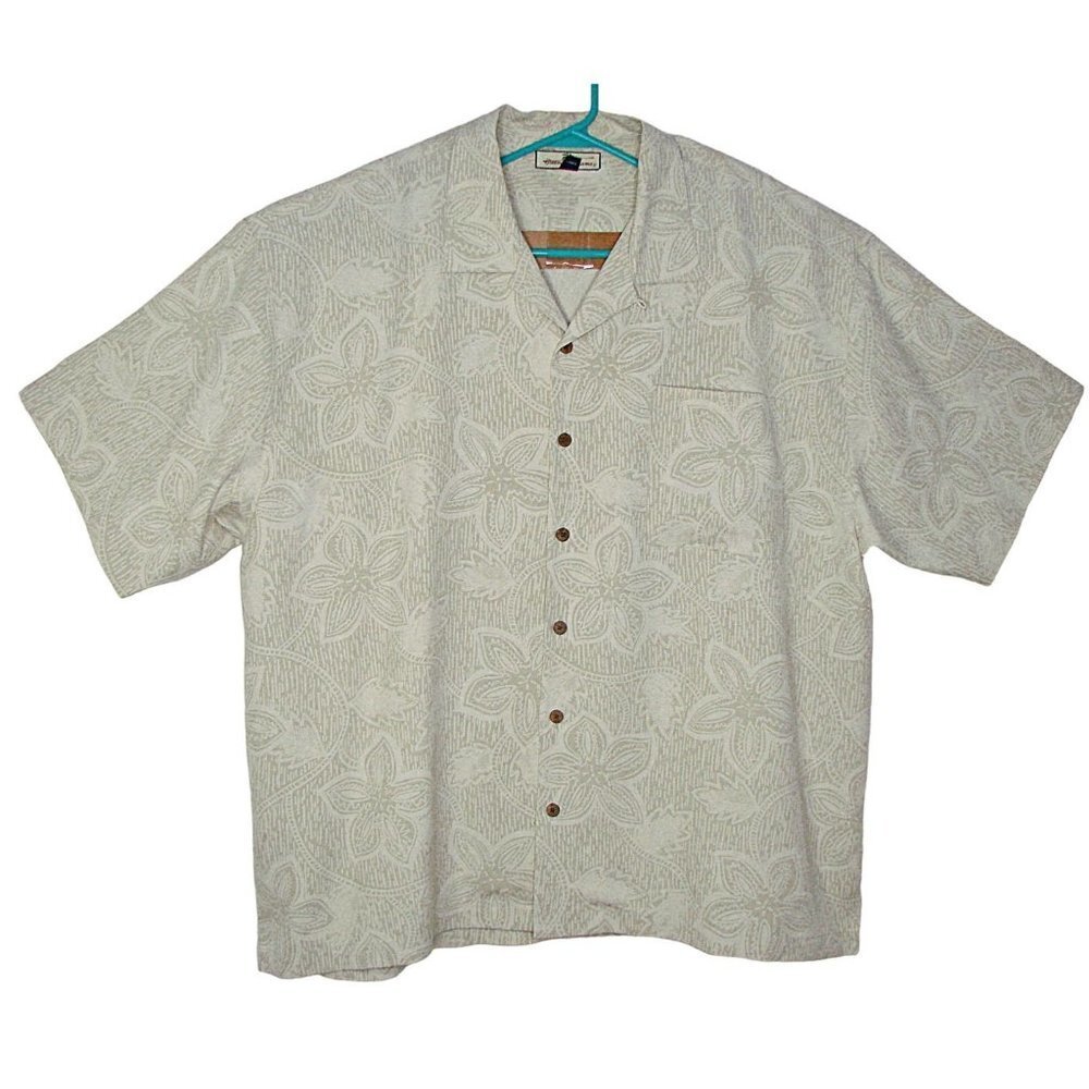 Mens Tommy Bahama Silk S/S Button Up Dress Shirt Khaki Tones Hibiscus Print XXL